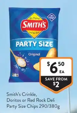 Foodworks Smith's Crinkle Doritos or Red Rock Deli Party Size Chips offer