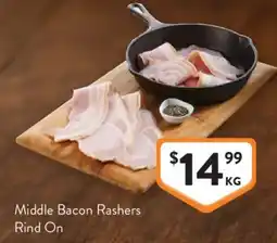 Foodworks Middle Bacon Rashers Rind On offer