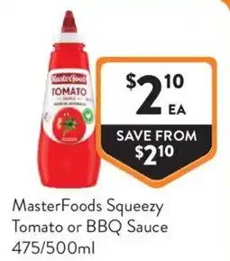 Foodworks MasterFoods Squeezey Tomato or BBQ Sauce offer