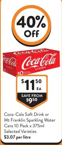 Foodworks Coca-Cola Soft Drink or Mt Franklin Sparkling Water offer