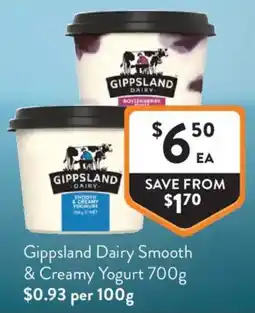 Foodworks Gippsland Dairy Smooth & Creamy Yogurt offer