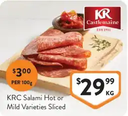 Foodworks KRC Salami Hot or Mild Varieties Sliced offer