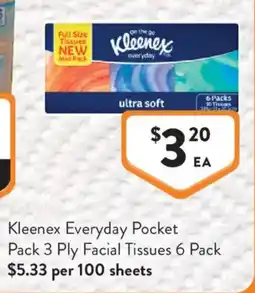 Foodworks Kleenex Everyday Pocket Pack 3 Ply Facial Tissues offer