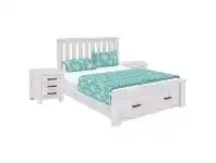 LivingStyles Brockport 3 Piece Acacia Timber End Drawer Bed & Bedside Set, Double offer