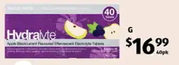ALDI Hydralyte Apple Blackcurrant Flavoured Effervescent Electrolyte Tablets offer