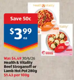 ALDI Health & Vitality Beef Stroganoff or Lamb Hot Pot offer
