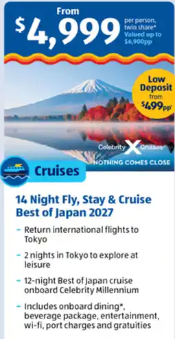 ALDI 14 Night Fly, Stay & Cruise Best of Japan 2027 offer
