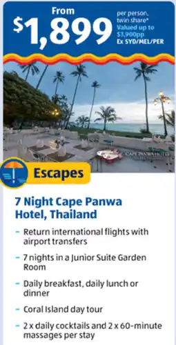 ALDI Escapes 7 Night Cape Panwa Hotel, Thailand offer