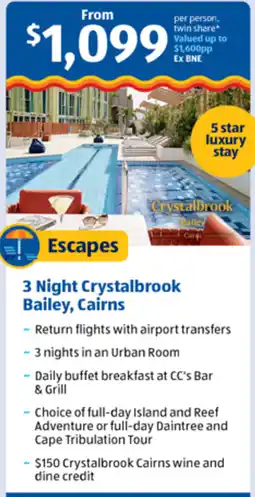 ALDI 3 Night Crystalbrook Bailey, Cairns offer