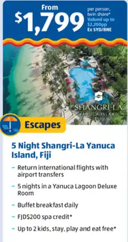 ALDI 5 Night Shangri-La Yanuca Island, Fiji offer