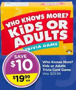 Toyworld Who Knows More? Kids or Adults Trivia Card Game offer