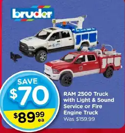 Toyworld bruder RAM 2500 Truck with Light & Sound Service or Fire Engine Truck offer