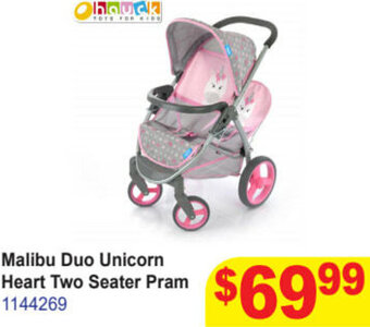 Mr Toys Malibu Duo Unicorn Heart Two Seater Pram offer