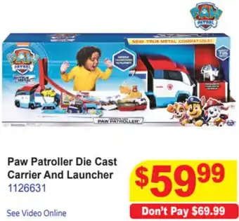 Paw Patrol Die Cast Carrier And Launcher