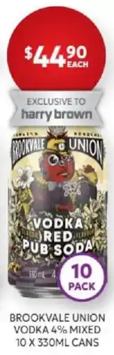 Harry Brown Brookvale Union Vodka Red Pub Soda offer