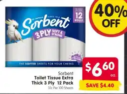 Spar Sorbent Toilet Tissue Extra Thick 3 Ply offer