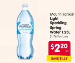 Spar Mount Franklin Light Sparkling Spring Water offer