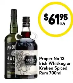 Drakes Proper No 12 Irish Whiskey or Kraken Spiced Rum offer
