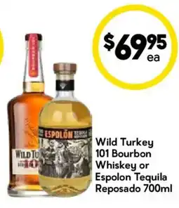 Drakes Wild Turkey 101 Bourbon Whiskey or Espolon Tequila Reposado offer