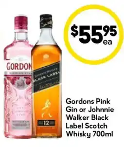 Drakes Gordons Pink Gin or Johnnie Walker Black Label Scotch Whisky offer