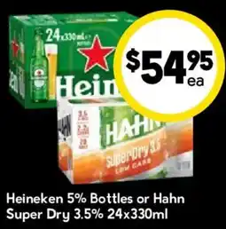 Drakes Heineken 5% Bottles or Hahn Super Dry 3.5% offer
