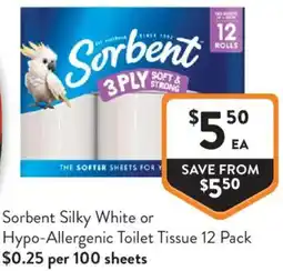 Foodworks Sorbent Silky White or Hypo-Allergenic Toilet Tissue offer