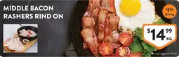 Foodworks Middle bacon rashers rind on offer