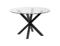 LivingStyles Bromley Tempered Glass & Epoxy Steel Round Dining Table, 119cm, Clear / Black offer