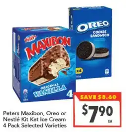 Supa Valu Peters Maxibon, Oreo or Nestlé Kit Kat Ice Cream 4 Pack Selected Varieties offer