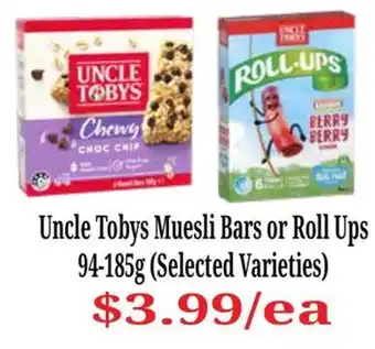 Farmer Jack's Uncle Tobys Muesli Bars or Roll Ups offer