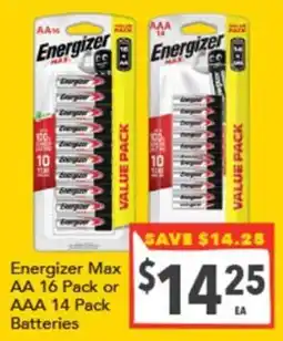 Supa Valu Energizer Max AA 16 Pack or AAA 14 Pack Batteries offer