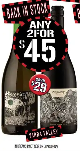 Farmer Jack's In Dreams Pinot Noir or Chardonnay offer