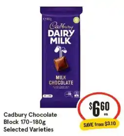 IGA Cadbury Chocolate Block Selected Varieties offer