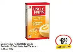 IGA Uncle Tobys Rolled Oats Quick Sachets 10 Pack Selected Varieties offer