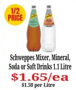 Farmer Jack's Schweppes Mixer, Mineral, Soda or Soft Drinks offer