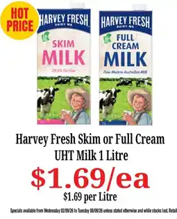 Farmer Jack's Harvey Fresh Skim or Full Cream UHT Milk offer