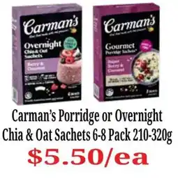 Farmer Jack's Carman's Porridge or Overnight Chia & Oat Sachets offer
