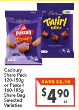 Supa Valu Cadbury Share Pack or Pascall Share Bag Selected Varieties offer