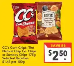 Supa Valu CC's Corn Chips, The Natural Chip Co. Chips or Samboy Chips offer