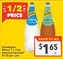 Supa Valu Schweppes Mixers 1.1 Litre Selected Varieties offer