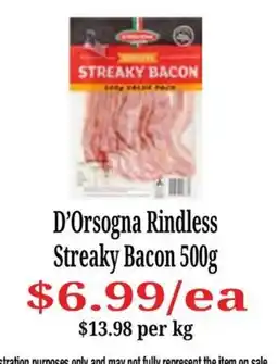 Farmer Jack's D'Orsogna Rindless Streaky Bacon offer