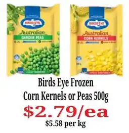 Farmer Jack's Birds Eye Frozen Corn Kernels or Peas offer
