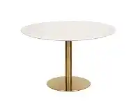LivingStyles Oaklee Marble Effect Round Dining Table, 120cm, White Agaria / Gold offer