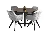 LivingStyles Daniella 5 Piece Round Dining Table Set, 120cm, with Taupe Velvet Beetle Chair offer