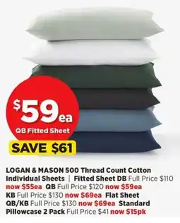 Spotlight Logan & Mason 500 Thread Count Cotton Fitted Sheet DB offer