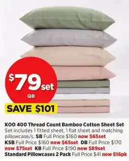 Spotlight KOO 400 Thread Count Bamboo Cotton Sheet Set offer