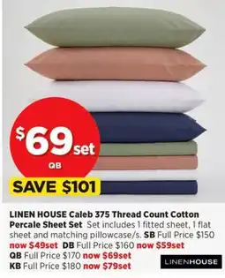 Spotlight Linen House Caleb 375 Thread Count Cotton Percale Sheet Set offer