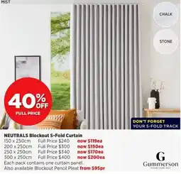 Spotlight Neutrals Blockout S-Fold Curtain offer