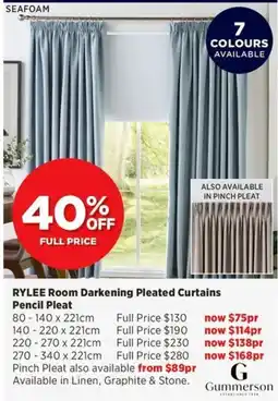 Spotlight Rylee Room Darkening Pleated Curtains Pencil Pleat offer