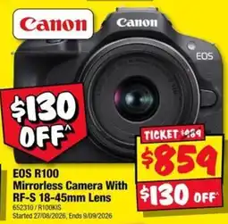 JB Hi-Fi Canon EOS R100 Mirrorless Camera With RF-S 18-45mm Lens offer